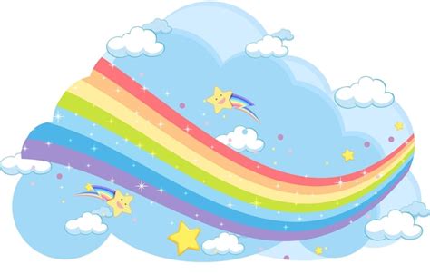 Arco Iris Pastel Con Nubes Aisladas Vector Premium