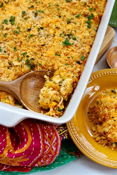 Yellow Squash Casserole With Shredded Chicken Slice Of Jess