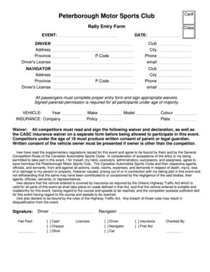 Fillable Online Rally Entry Form Cogeco Fax Email Print PdfFiller