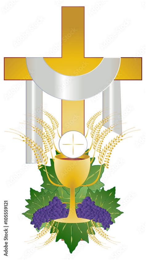 Eucharist Symbol Of Bread And Wine Chalice And Host With Wheat Ears