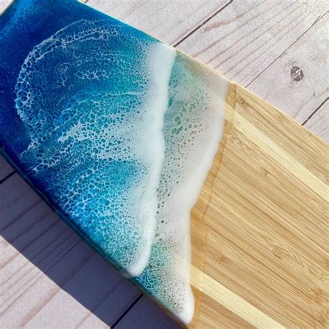 Surfboard Cutting Board With Epoxy Ocean Waves Resin Ocean Charcuterie