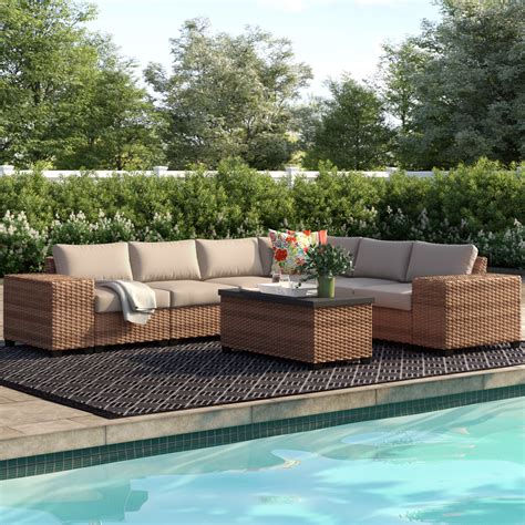 Lark Manor Ambroselli 6 Piece Rattan Sectional Seating Group With Cushions And Reviews Wayfair