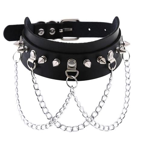 2020 Leather Choker Collar For Women Goth Punk Stainless Steel Etsy