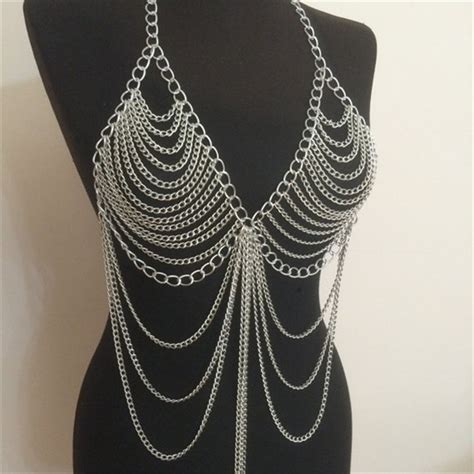Women Sexy Body Chain Tassel Layering Bikini Bra Jewelry Harness Chest Chain EBay