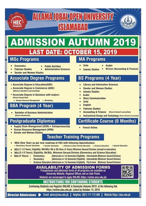 Allama Iqbal Open University Admissions 2025 Aiou Online