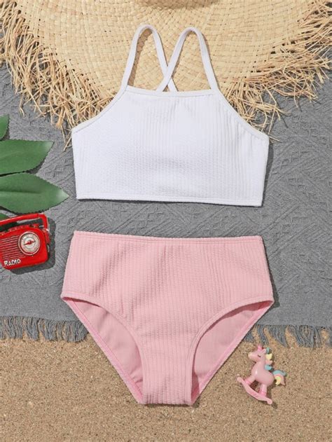 Mädchen Bikini mit Farbblock Kreuzgurt aktuelle Trends günstig kaufen SHEIN Deutschland