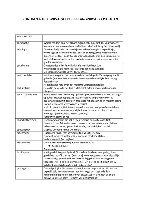 Lijst Met Uitleg Van Alle Concepten FUNDAMENTELE WIJSBEGEERTE