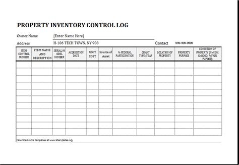 property inventory templates   printable word