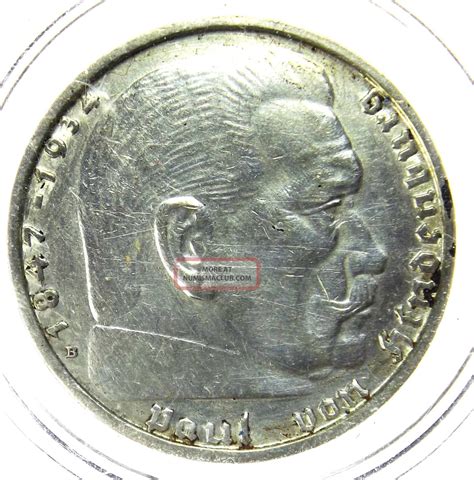 Germany Third Reich Reichsmark B Hindenburg Issue Silver Coin