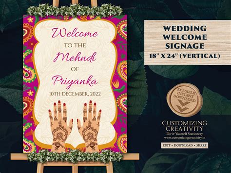 Mehndi Welcome Signs As Quirky Welcome Sign Mehndi Paisley Etsy