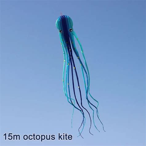 15m Blue Crystal Octopus Kite 3d Large Tube Shaped Parafoil Soft