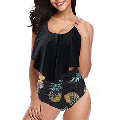 Womens Floral Printed Ruffle High Waisted Bikini Set Pineapple Deals From Savealoonie