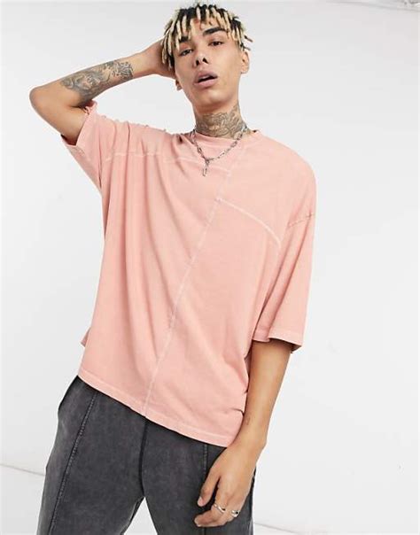 Asos Design Oversized Longline T Shirt With Pink Acid Wash And