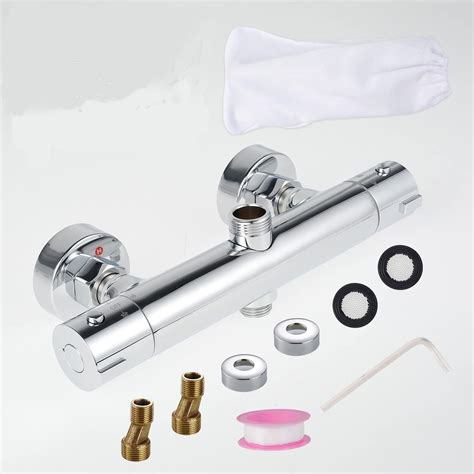 Keyohome Round Thermostatic Shower Bar Mixer Valve Taps Wall Mount