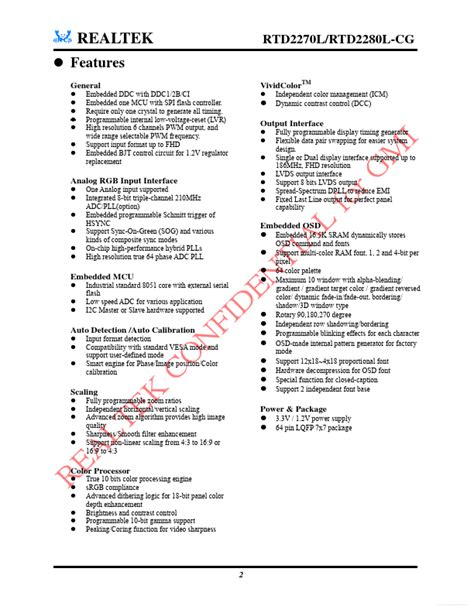 RTD2280L Datasheet Controller Equivalent Realtek