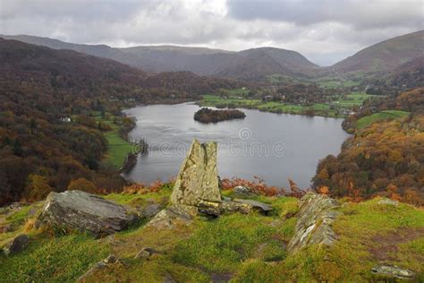 View From Loughrigg Fell Over Grasmere With Fells Behind Lake District