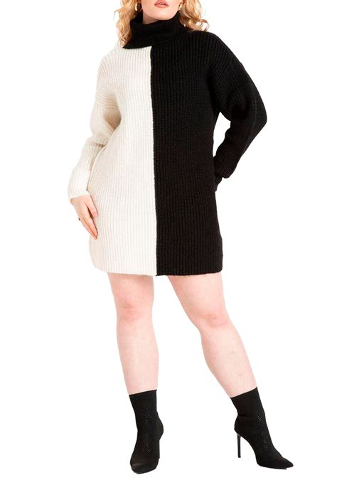 Eloquii Women S Plus Size Turtle Neck Tunic Sweater Dress Walmart