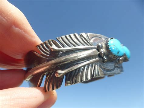 NATIVE AMERICAN STERLING SILVER TURQUOISE CUFF BRACELET Mike Thomas Jr