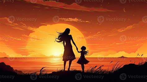 Mother and child silhouette against a sunset 27103045 Stock Photo at ...