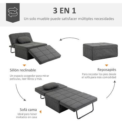 Homcom En Sof Cama Individual Tapizado Lino Sill N Reclinable En