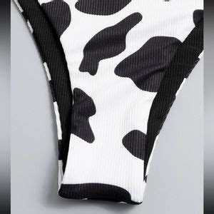 Shein Swim Cow Print High Waisted Bikini With Ties And Bra Like Top Black White Poshmark