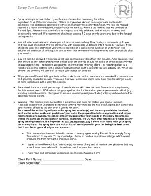 Fillable Online Spray Tanning Waiver Consent Form Fax Email Print