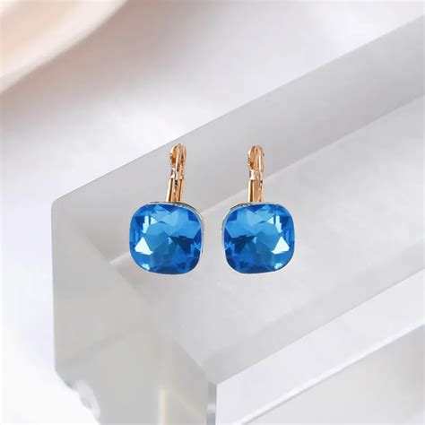 Boucles d oreilles pendantes carrées en cristal bleu pour femmes