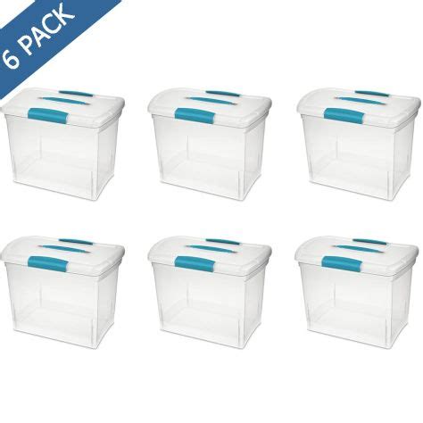 Caja de plástico Sterilite con tapa de broches y asa para archivos