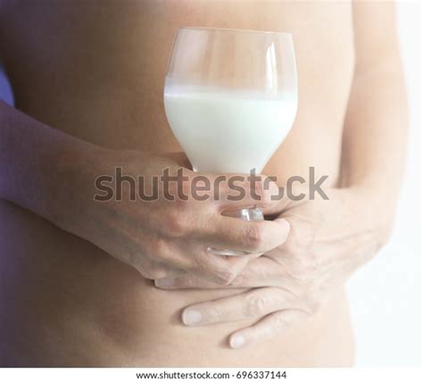 Milk Lactose Intolerance Naked Female Torso Stock Photo