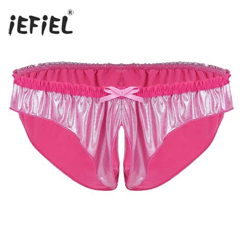 IEFiEL Mens Shiny Stretchy Lingerie Low Rise High Cut Crotchless Open