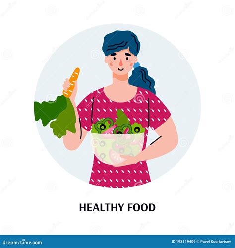 Healthy Food Banner With Woman Eating Salad Flat Vector Illustration