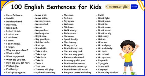 100 Useful English Sentences For Kids For Everyday Conversation Mr