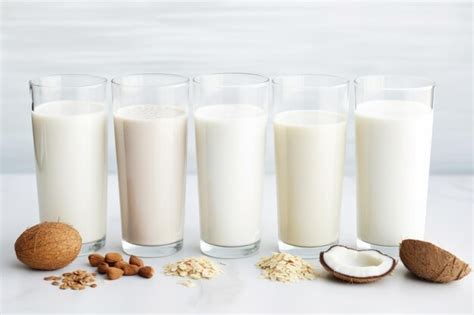 Premium AI Image | Dairyfree milk alternatives arranged in a row