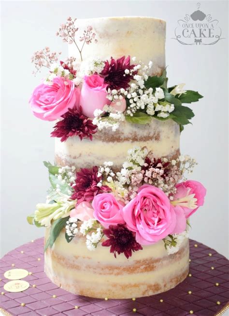 Savor Freshly Baked Naked Floral Cake Ouac