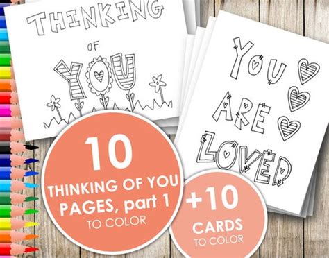 Printable Thinking Of You Coloring Pages And Cards Part Etsy Australia