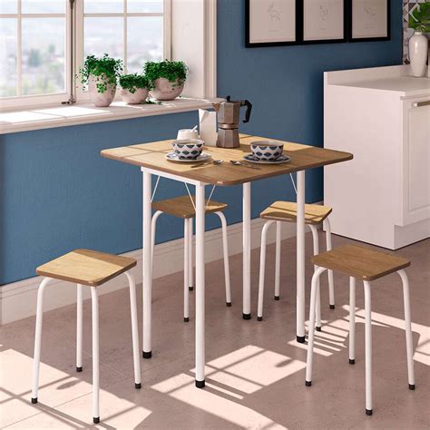 Conjunto De Mesa De Cozinha Dobr Vel Lugares Asti Madeira E Branco