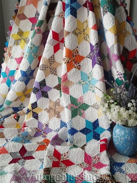 Stunning Vintage S Touching Stars Quilt Sawtooth Edge X