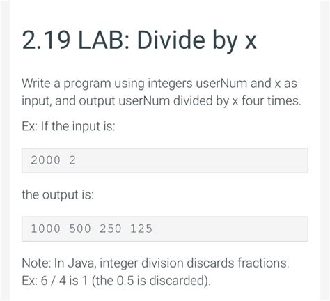 Solved 219 Lab Divide X Write Program Using Integers Usernum X