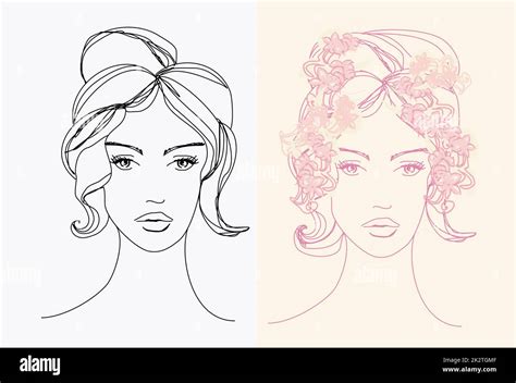 Abstract Beautiful Woman Doodle Portrait Set Stock Photo Alamy