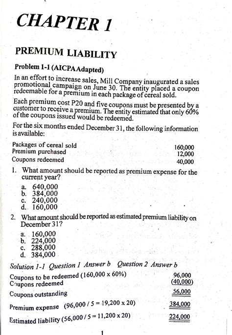 Chap 1 Sdfgvhbjn8676543ewds CHAPTER PREMIUM LIABILITY Problem 1 1