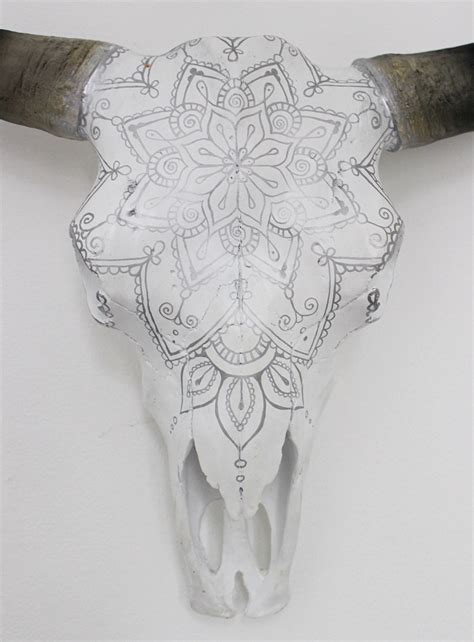 Beautiful Hand Painted Faux Cow Skull With Silver Mandala 3 Etsy