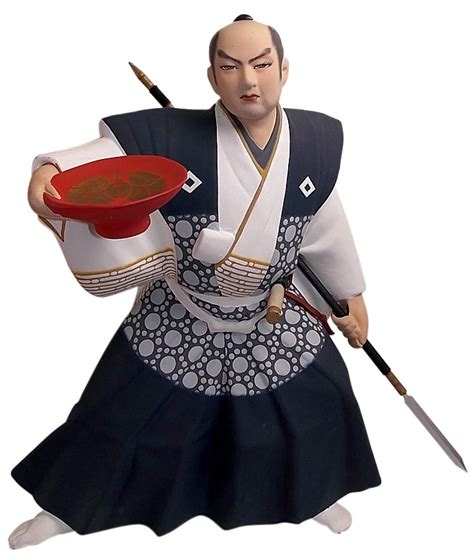 Самурай с копьём и круговой чашей для сакэ, японская старинная ...