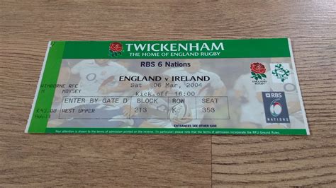 England v Ireland 2004 Rugby Ticket - Rugbyreplay