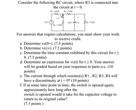 Solved Consider The Following Rc ﻿circuit Where R3 ﻿is