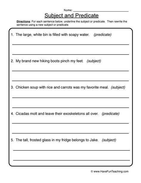 Predicate Worksheets 3rd Grade