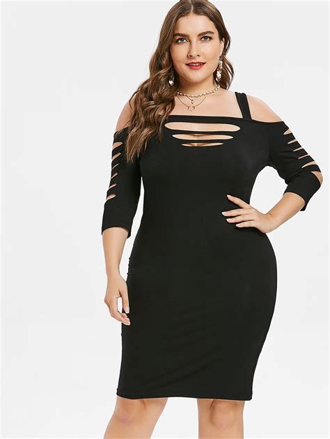 Aliexpress Buy Xl Plus Size Cut Out Shoulder Knee Length Dress