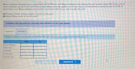 Solved Maya Company Currently Buys A Component Part For Chegg