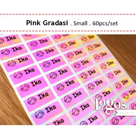 Jual Pink Gradasi SMALL Sticker Label Nama Waterproof Stiker Online