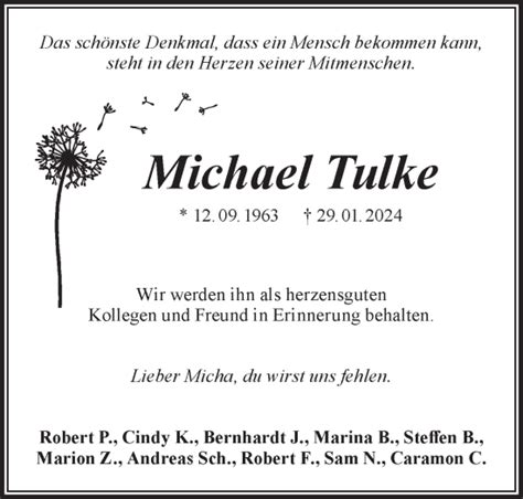 Traueranzeigen Von Michael Tulke M Rkische Onlinezeitung Trauerportal