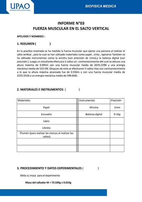 Informe Salto Vertical Informe N Fuerza Muscular En El Salto